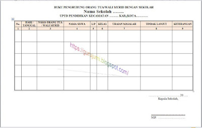 Format Buku Penghubung Orang Tua Wali Siswa / Murid