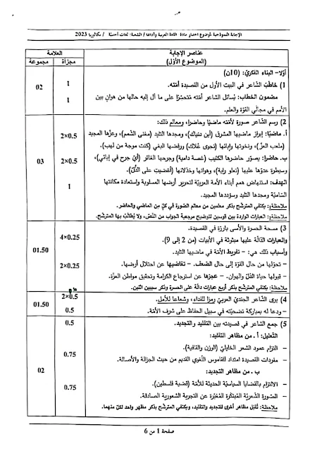 تصحيح موضوع اللغة العربية بكالوريا 2023 شعبة لغات أجنبية