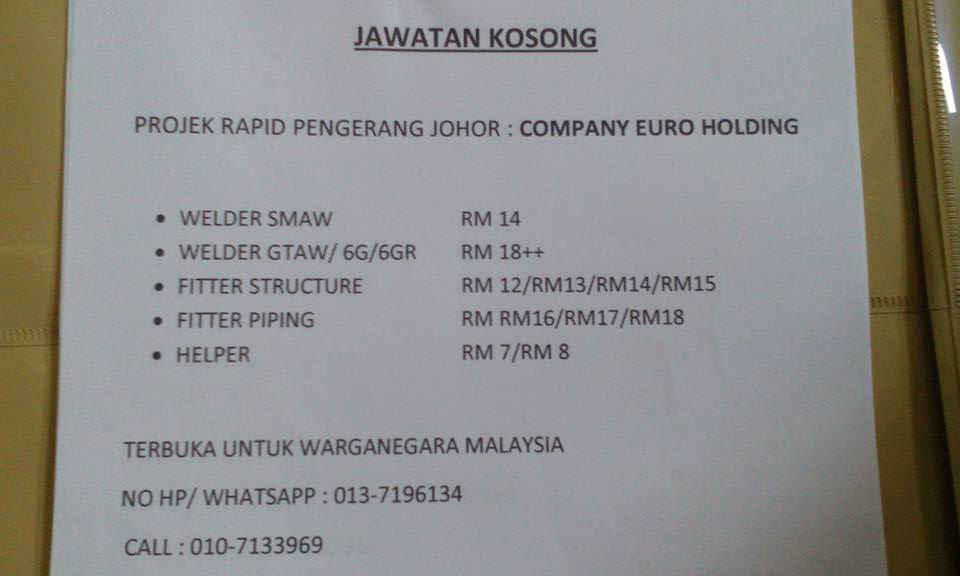 Jawatan Kosong: Jawatan Kosong Euro Holding Projek Rapid ...