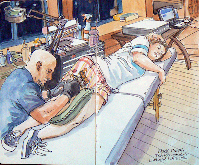 The next day I went to Black Chapel Tattoo to see if I could sketch inside. The next day I went to Black Chapel Tattoo to see if I could sketch inside.