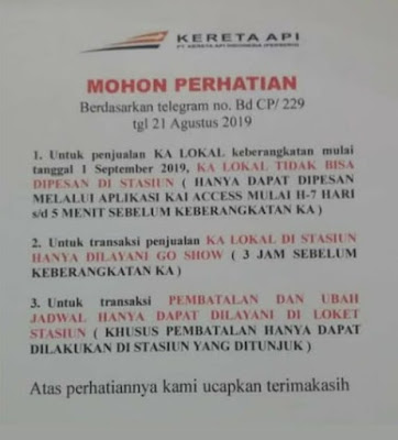 Loket Stasiun Tidak Melayani Pemesanan KA Lokal