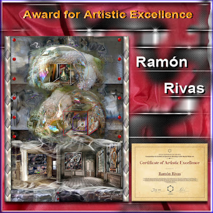 La obra "Art Station" de Ramón Rivas, junto al Certificado del  Premio de Excelencia Artística