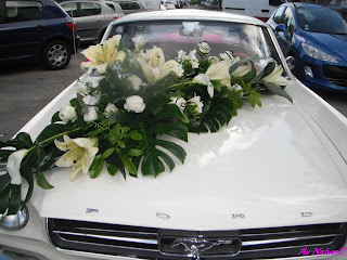 mustang, mariage, bouquet de mariee, rose, perle, freesia, orvault, fleurs, decor, capot, ford camaro