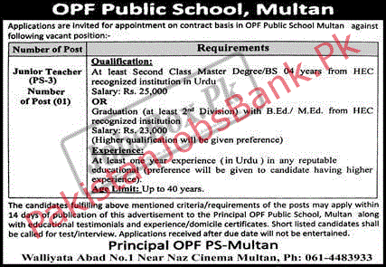 Today Multan Punjab jobs Latest / OPF Public School Multan Punjab 2022 Jobs/Techjobstrace Jobs Station