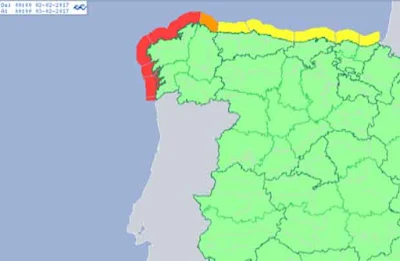 A Coruña y Pontevedra en aviso rojo (aviso extremo) por oleaje, 2 febrero