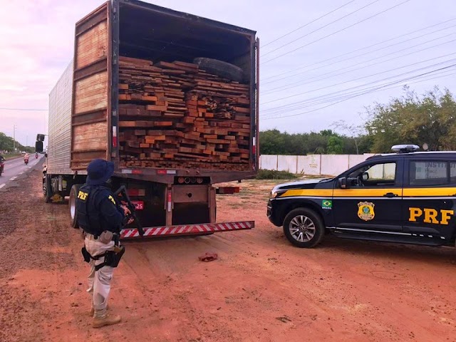 PRF apreende carregamento de madeira ilegal na BR-402 e autua condutor em Parnaíba