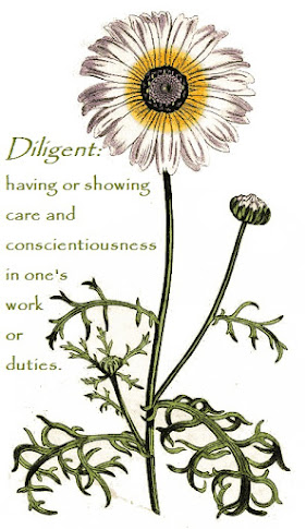 Words that inspire me to be a better wife: Diligent: having or showing care and conscientiousness in one's work or duties. (Conscientiousness: the quality of wishing to do one's work or duty well and thoroughly.)