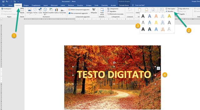 inserimento testo con word art