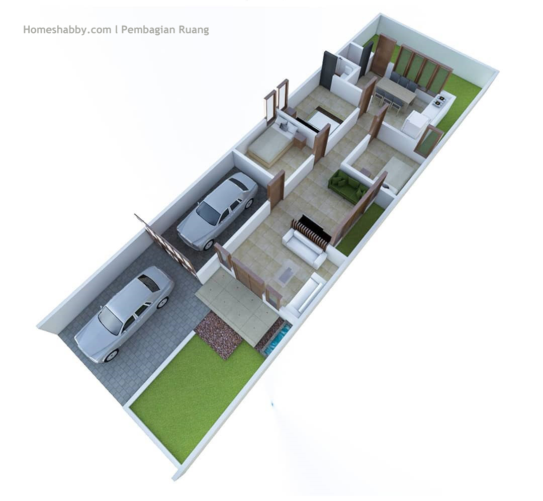 Desain Dan Denah Rumah Ukuran 7 X 22 M Dengan Atap Limasan Terdapat 3 Kamar Tidur Yang Cukup Luas Homeshabbycom Design Home Plans