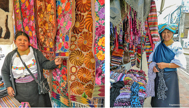 Vendedoras de artesanato no Mercado de Otavalo, Equador