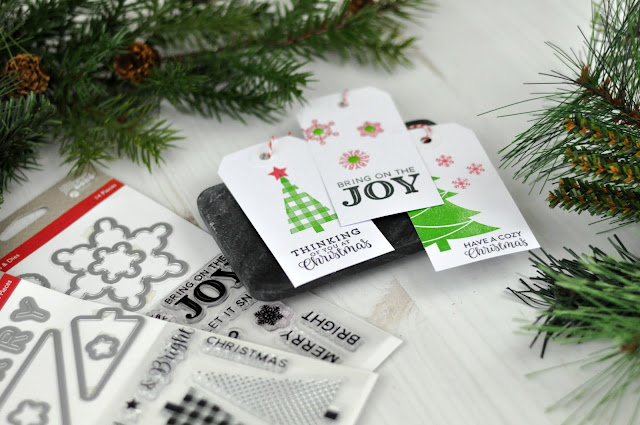 Jen Gallacher used new holiday stamp sets from Jillibean Soup to create these charming Christmas Present tags. #jillibeansoup #jengallacher #stamping