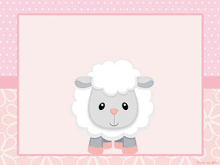 Baby Lamb in Pink Free Printable Invitations, Labels or Cards.