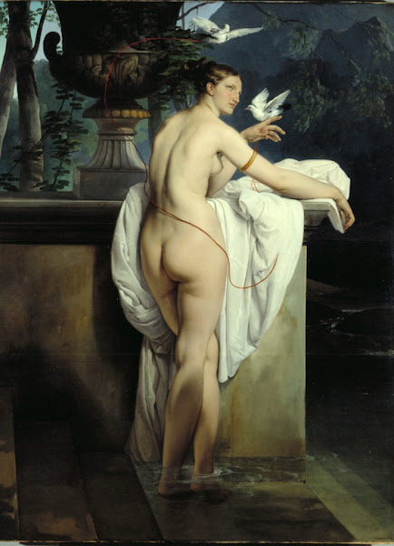 Venus playing with two doves by Francesco Hayez, classical mythology, Greek mythology, Roman mythology, mythological Art Paintings, Myths and Legends
