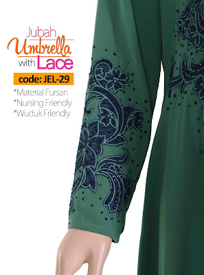 Jubah Umbrella Lace JEL-29 Sea Green Tangan 2