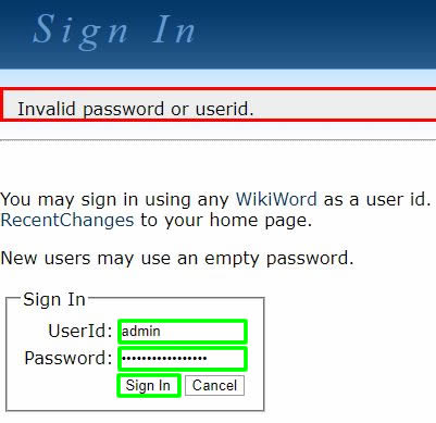 login page for phpwiki admin user