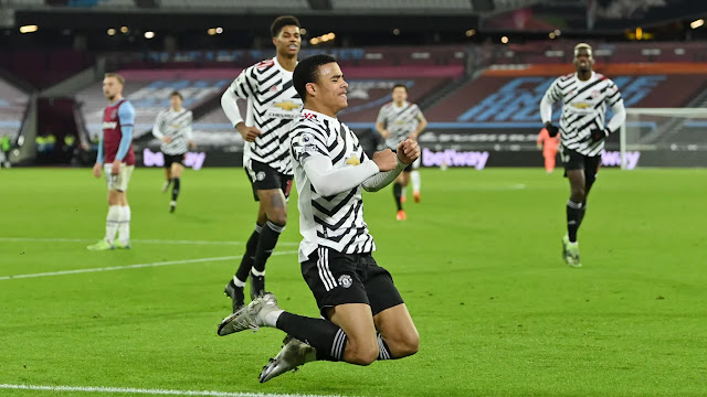 Manchester United forward Mason Greenwood celebrating a goal