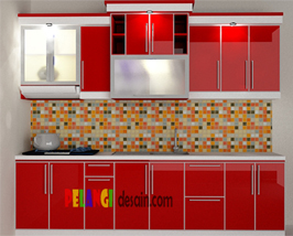 Kitchen Set Merah - Red hpl elegant kitchen set perumahan 