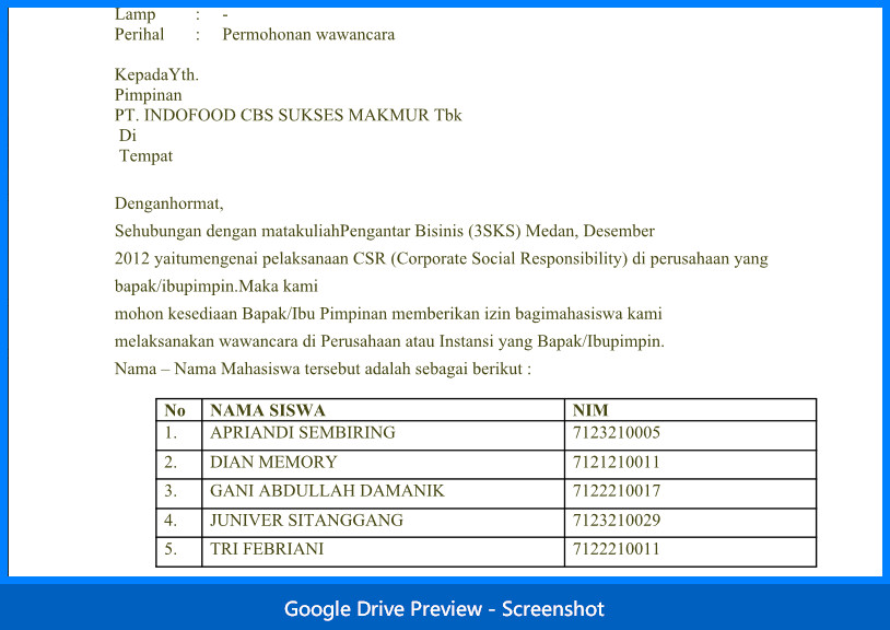 Contoh Surat Permohonan Izin Wawancara Ke Perusahaan Atau 