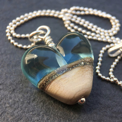 Handmade lampwork glass heart bead necklace by Laura Sparling