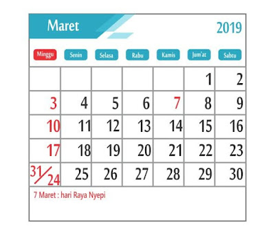 Kalender Maret 2019 - tanggal merah