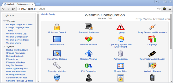 Control panel hosting webmin