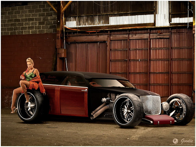 Photoshop created concept car Chrysler 300C as modern rat rod by 