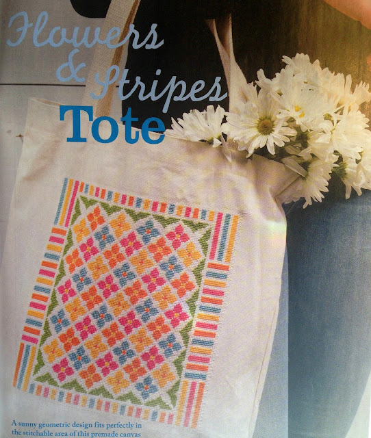 cross-stitched tropical flower tote in Just CrossStitch magazine