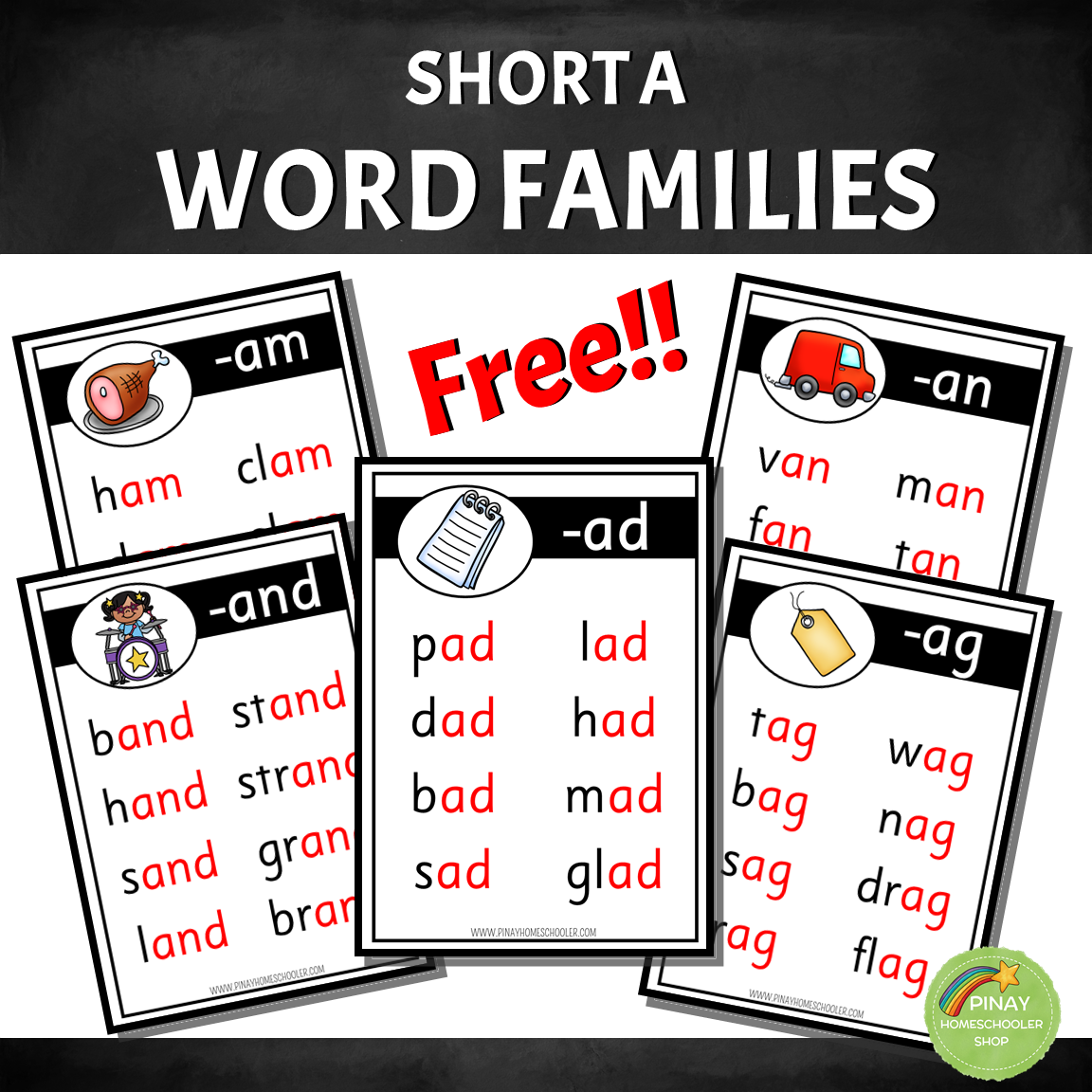 FREE Short A Vowel Word Family Lists