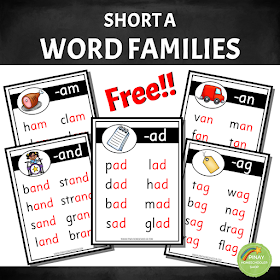 FREE Short A Vowel Word Family Lists