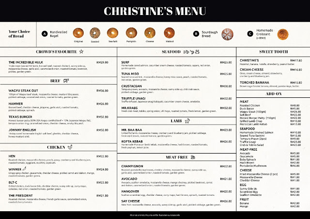 Christine's Bakery Menu