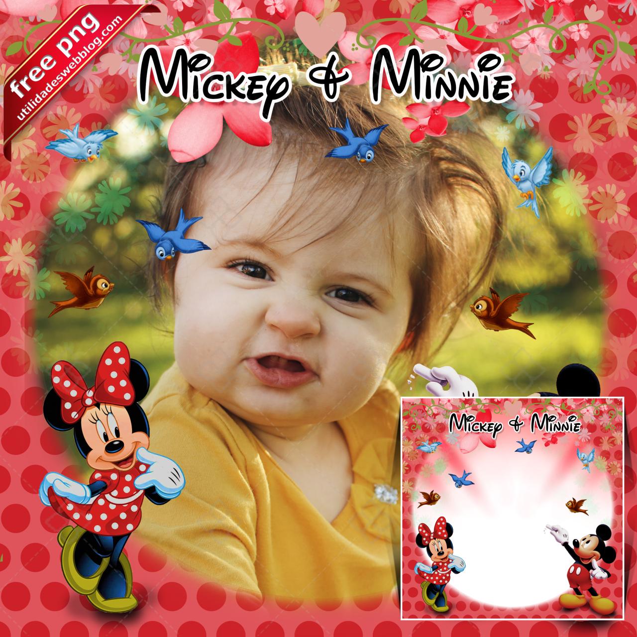 Marco para fotos de minnie mouse con fondo punteado color rojo