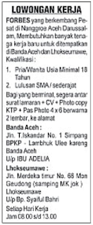 Lowongan Kerja FORBES Banda Aceh dan Lhokseumawe