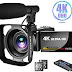 Camcorder 4K Video Camera with Microphone Vlogging Camera YouTube Camera Recorder Ultra HD 30MP 3.0" IPS Touch Screen with Lens Hood & 2 Batteries