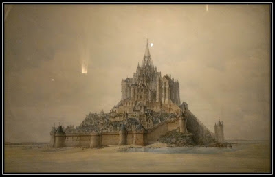 Une vue du mont saint Michel, projet d'élévation, expo reve de MOnuments La conciergerie Paris