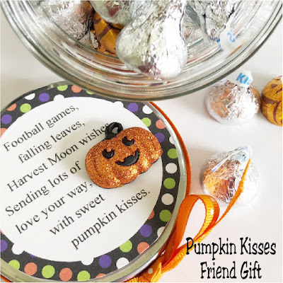 Send your love to your ministering friends, your kids, or your neighbors with this Pumpkin Kisses Halloween gift.  With a few treats and a little love, you'll be giving this candy jar in no time at all. #pumpkin #halloweengift #candyjar #halloweencandy #diypartymomblog