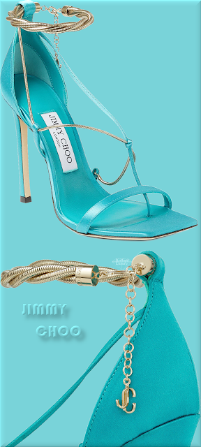 ♦Jimmy Choo Oriana turquoise blue Malibu satin sandals with gold chains #jimmychoo #shoes #pantone #brilliantluxury