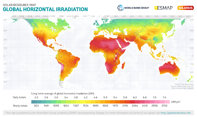 Solar resource map of global horizontal irradiation map