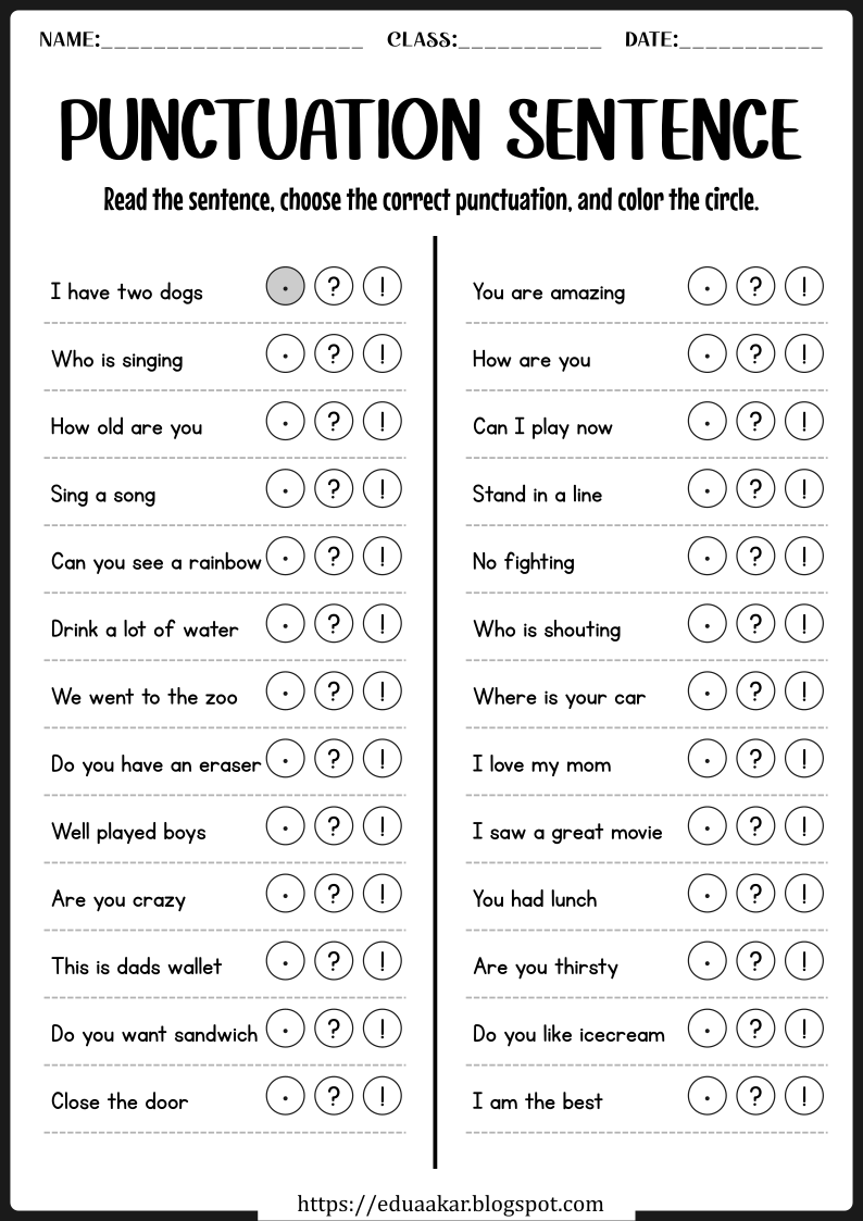 Punctuation Worksheets