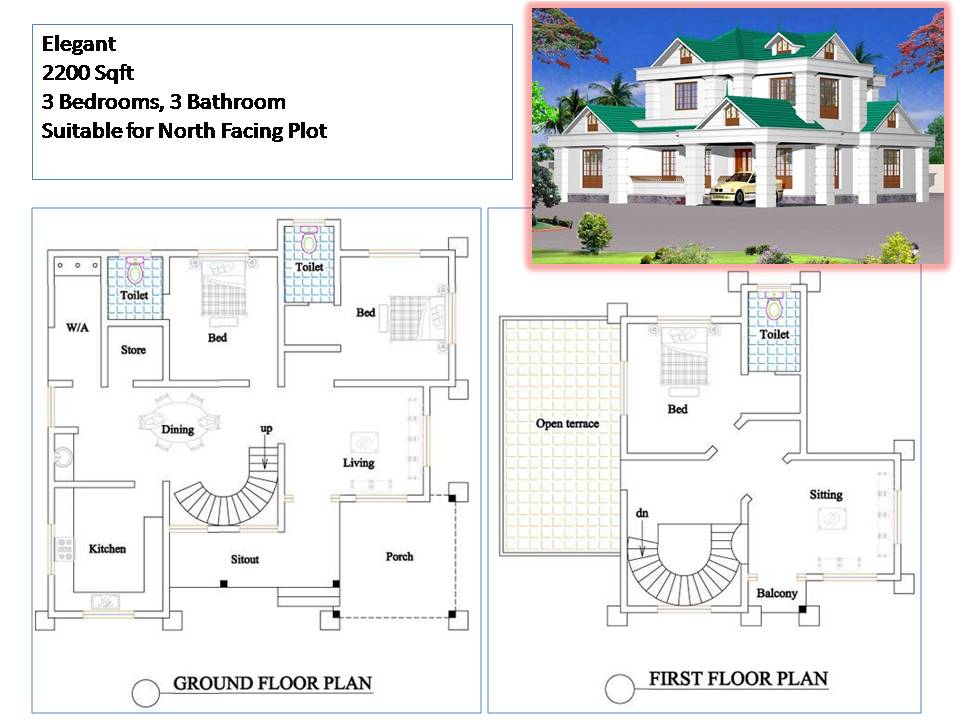  Kerala  Style House  Plans  2200 Sqft 3  Bedroom  2  Story House 