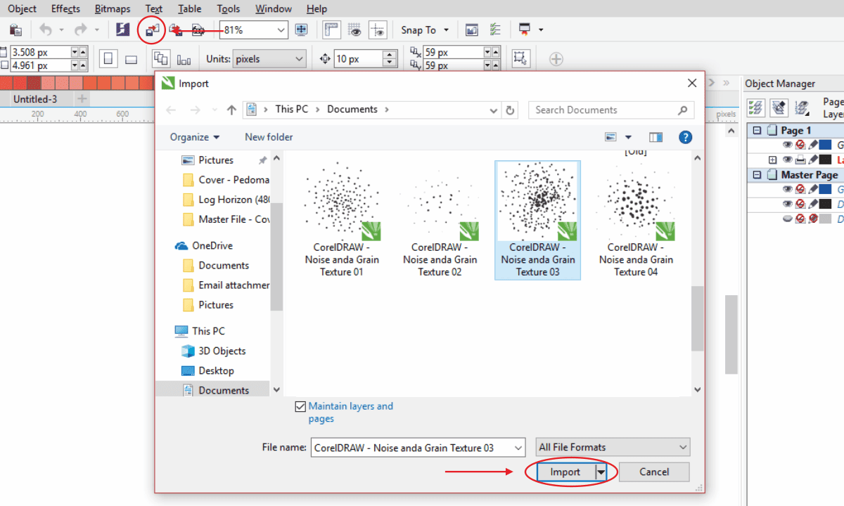 Efek Grain and Noise di CorelDRAW - Tutorial Import File