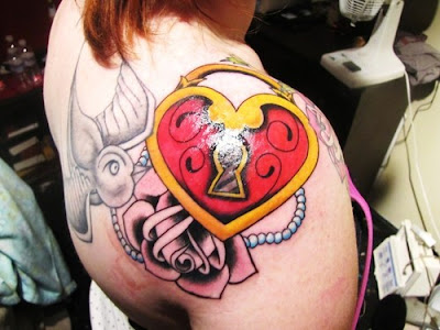 traditional heart locket tattoo forearm. Anyone can see this photo