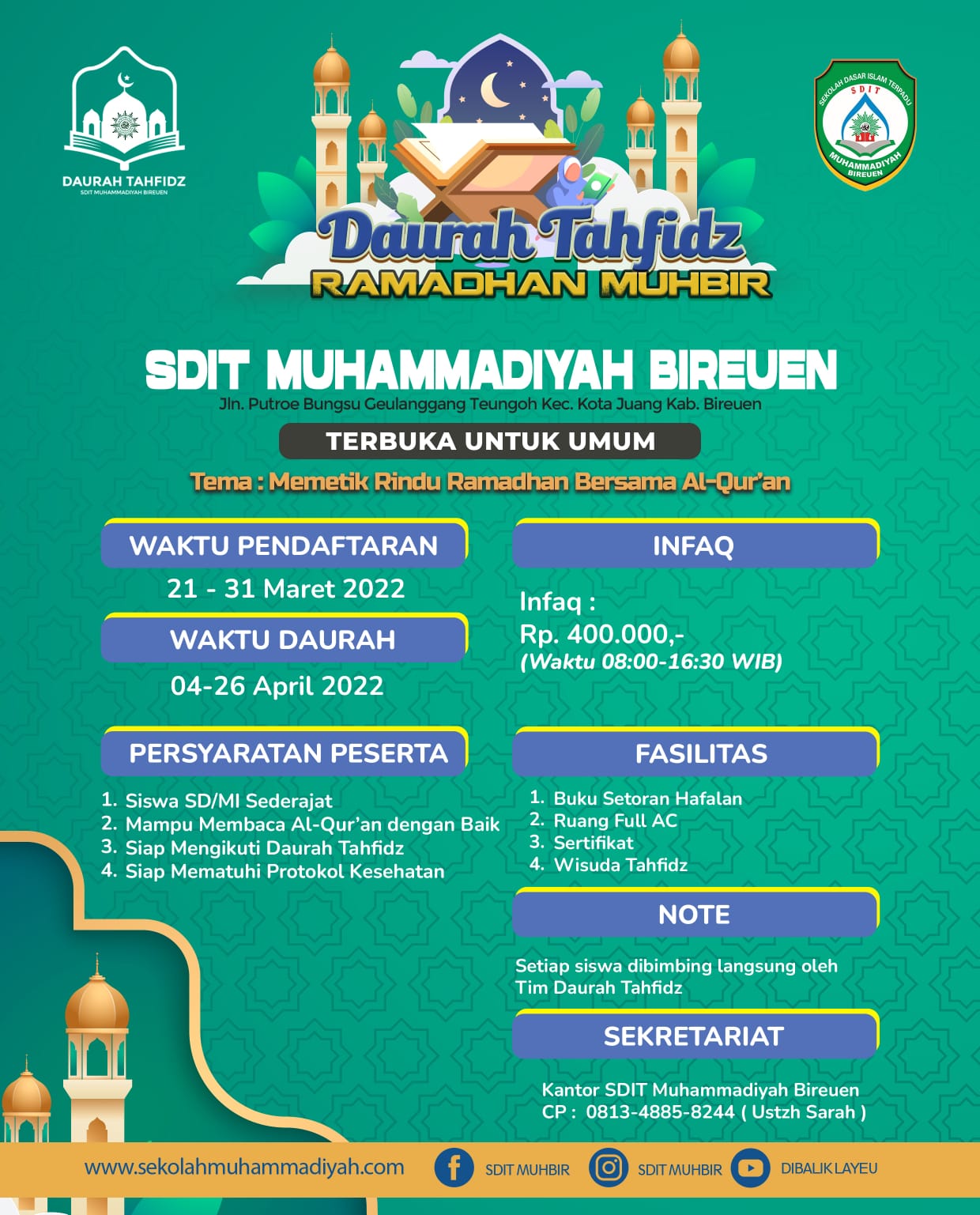 Terbuka Untuk Umum, Segera Daftar!! SDIT Muhammadiyah Bireuen Mengadakan Program Daurah Tahfidz Qur'an Selama Bulan Suci Ramadhan