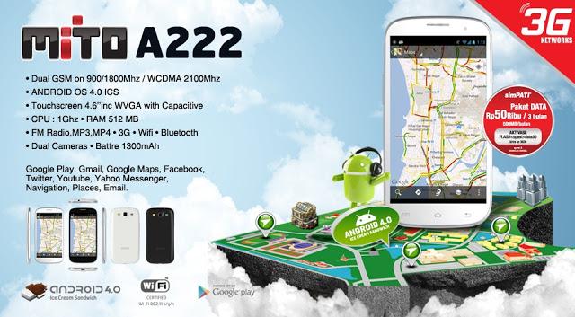 Mito A222, Hp Android ICS,3g, 1GHz, Fitur Lengkap, Harga Murah 900 Ribuan