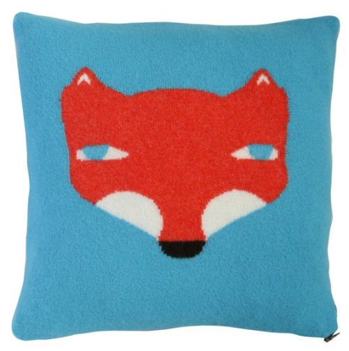 fox throw pillow blue red