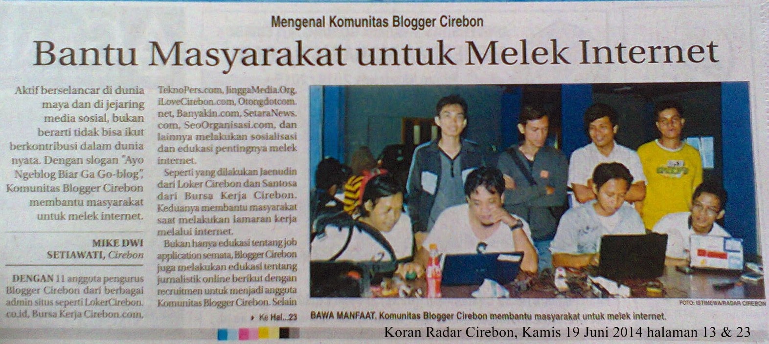 Blogger Cirebon  Nongol di Koran  Radar Cirebon  Bantu 