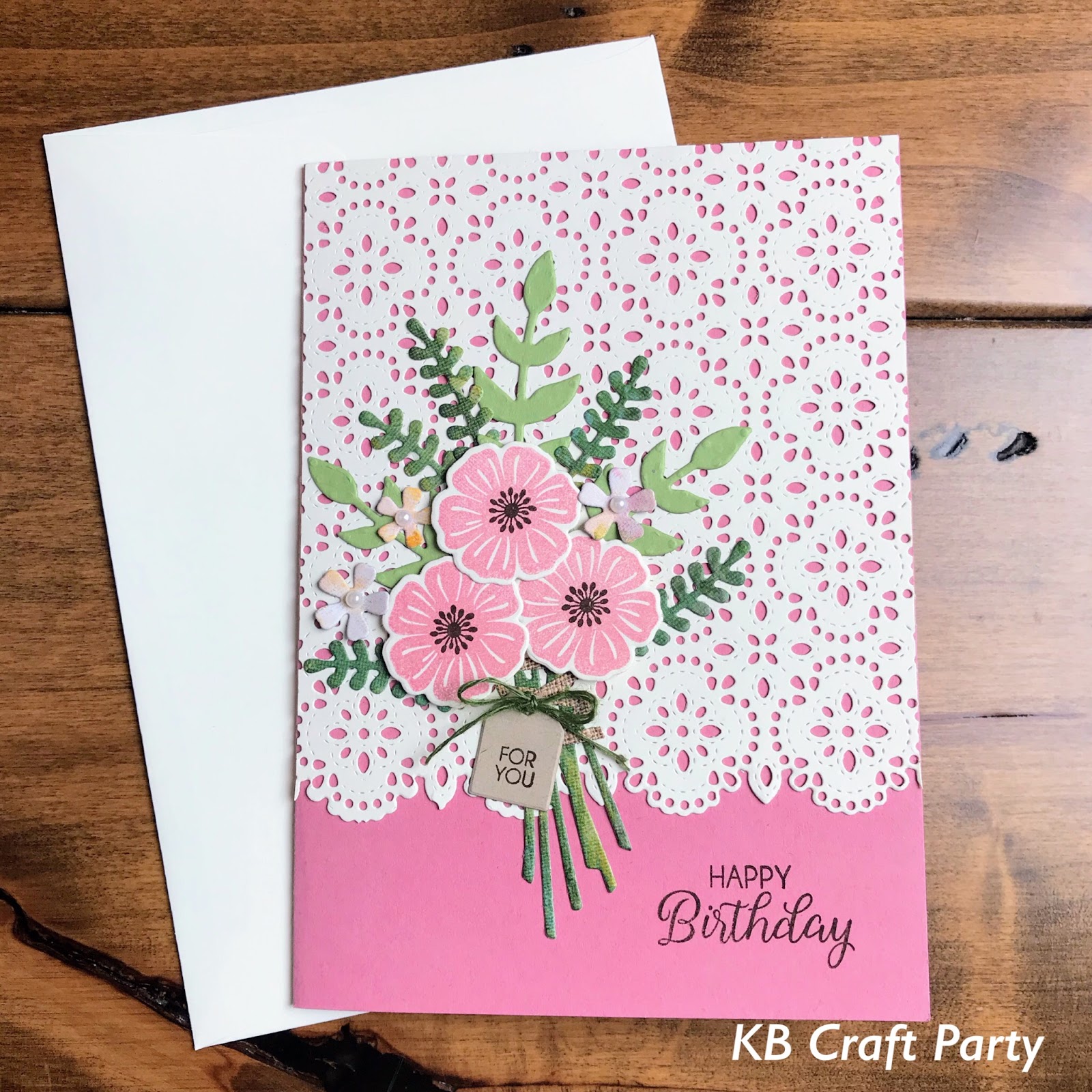 Kb Craft Party 手作りカードとペーパークラフト レースと花束のバースデーカード
