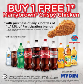 Coca-cola Buy 1 Free 1 Marrybrown Crispy Chicken Promotion at MYDIN (1 April - 31 May 2017)