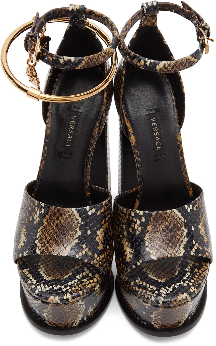 VERSACE BROWN SNAKE MEDUSA PLATFORM SANDAL