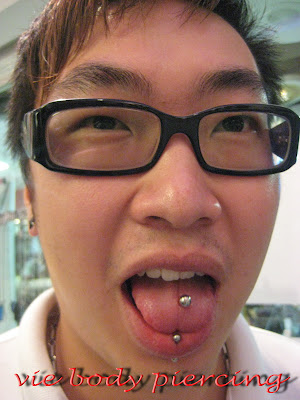 Tongue & vertical labret pierced at once , as told he is from JB , he had 