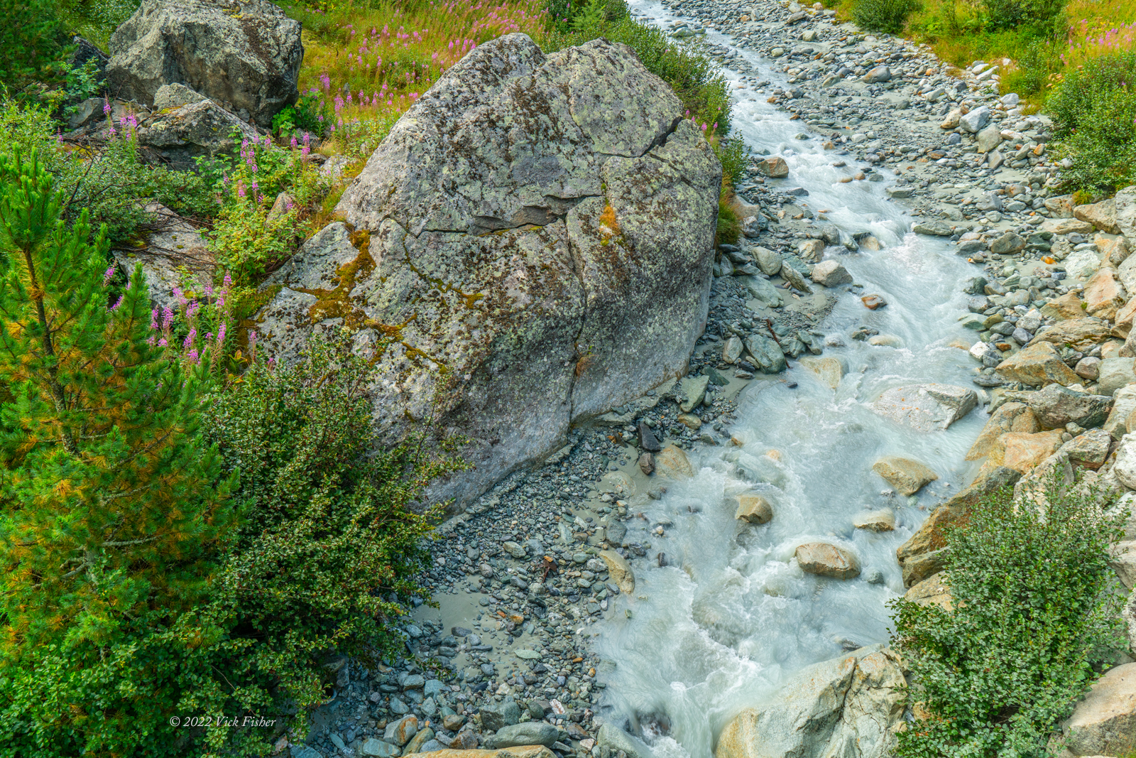 Borgne d'Arolla Switzerland Alps Swiss hiking outdoors stream water boulder forest